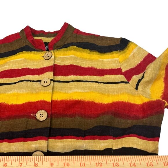 Vintage 90s Linen Blend Bold Striped Short-Sleeve Button-up Dress‎ Size 6 Petite - Picture 5 of 7